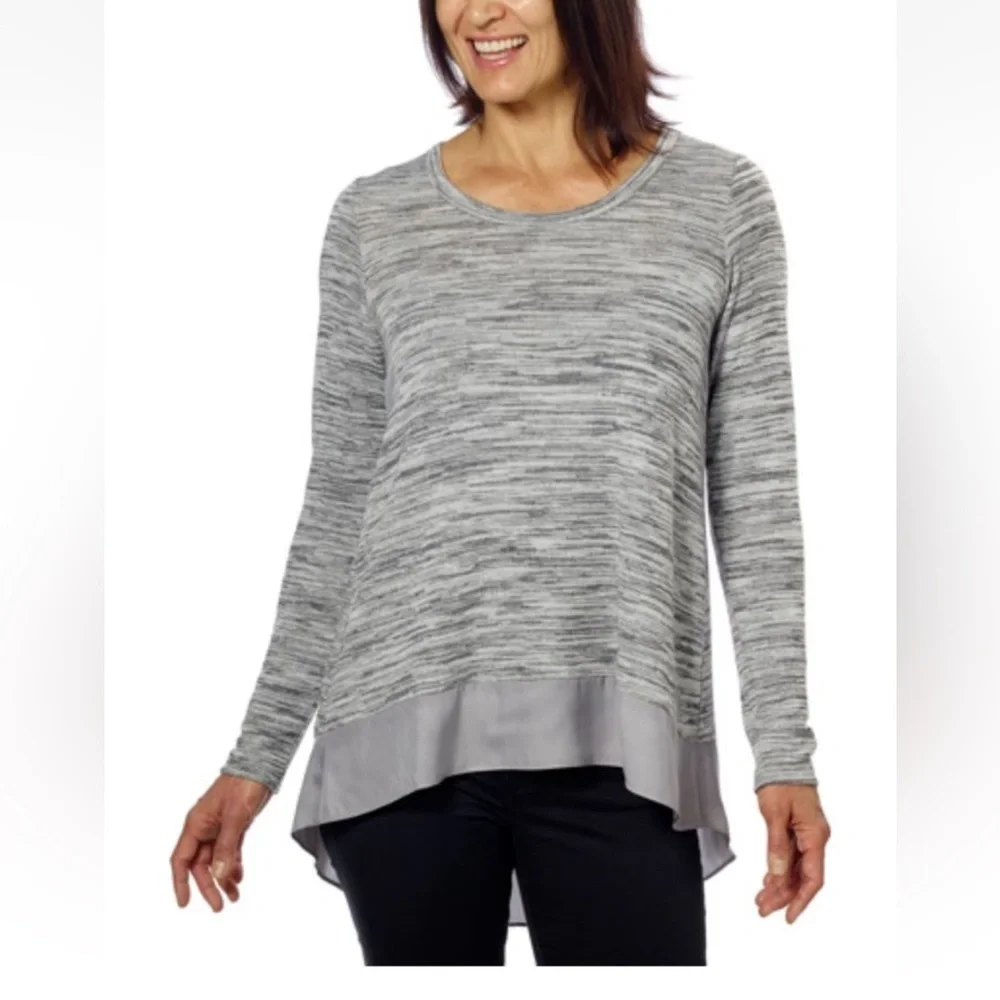 Womens Heather Gray Knit Long Sleeve Top Relaxed Fit Tunic
